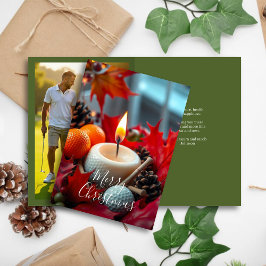 Golf Kerstkaars · Familie Foto Groen Feestdagen Kaart