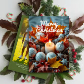 Golf Kerstkaars · Familie Foto Groen Feestdagenkaart