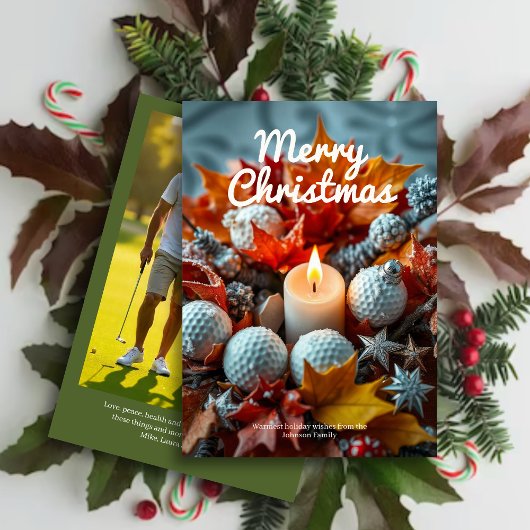 Golf Kerstkaars · Familie Foto Groen Feestdagenkaart