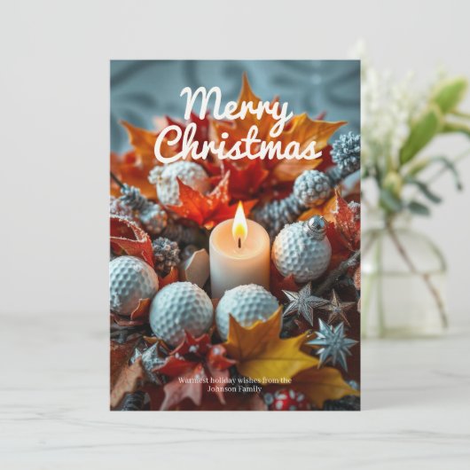 Golf Kerstkaars · Familie Foto Groen Feestdagenkaart (Staand voorkant)