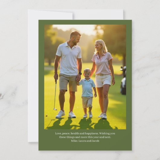 Golf Kerstkaars · Familie Foto Groen Feestdagenkaart (Achterkant)