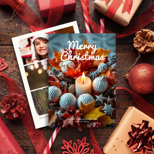 Golf Kerstkaars · Familiefoto Feestdagenkaart
