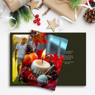 Golf Kerstkaars · Familiefoto Olive Feestdagen Kaart