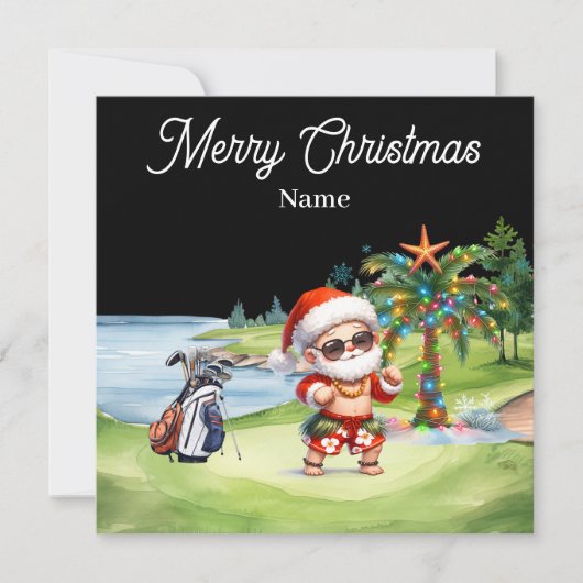 Golf kerstkaart met de Kerstman van Hawaï (Voorkant)