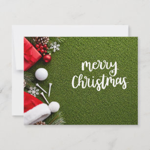 Golf kerstkaart met golf en tee op groen