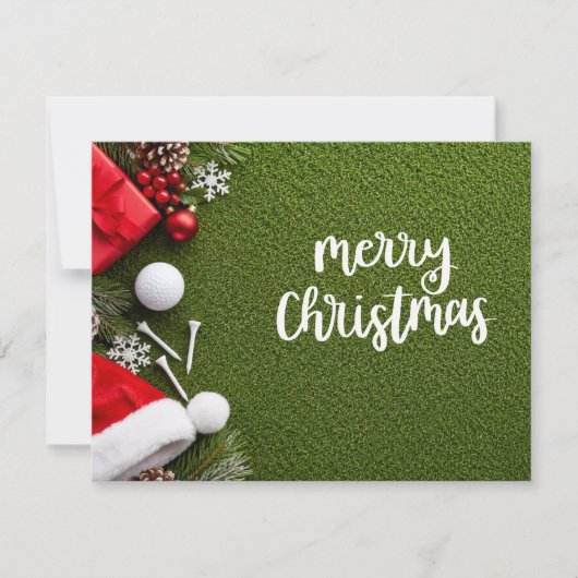 Golf kerstkaart met golf en tee op groen (Voorkant)