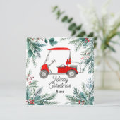 Golf kerstkaart met golfkar voor golfer (Staand voorkant)