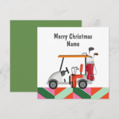 Golf-kerstkaart met Golfkart en golfer voor clubs (Voorkant / Achterkant)