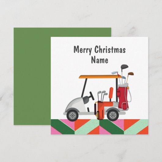 Golf-kerstkaart met Golfkart en golfer voor clubs (Voorkant / Achterkant)