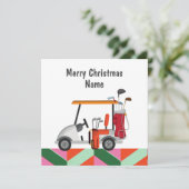 Golf-kerstkaart met Golfkart en golfer voor clubs (Staand voorkant)
