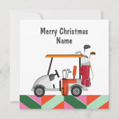 Golf-kerstkaart met Golfkart en golfer voor clubs (Voorkant)