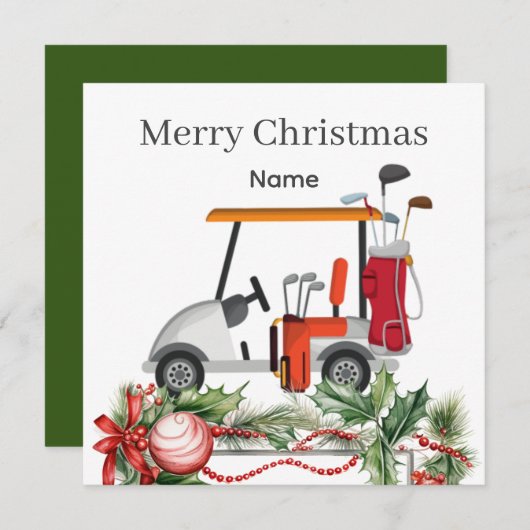 Golf-kerstkaart met Golfkart en golfer voor clubs (Voorkant / Achterkant)