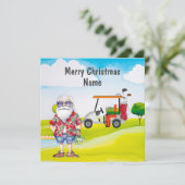 Golf-kerstkaart met Golfkart en golfer voor clubs (Staand voorkant)