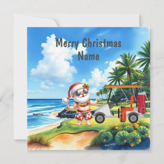 Golf-kerstkaart met Golfkart en golfer voor clubs (Voorkant)