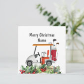 Golf-kerstkaart met Golfkart en golfer voor clubs (Staand voorkant)