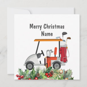 Golf-kerstkaart met Golfkart en golfer voor clubs