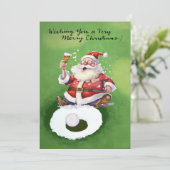 Golf-kerstkaart met kerstman en golfbal feestdagenkaart (Staand voorkant)