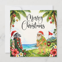 Golf kerstkaart met Kerstman uit Hawaï