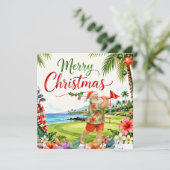 Golf kerstkaart met Kerstman uit Hawaï (Staand voorkant)