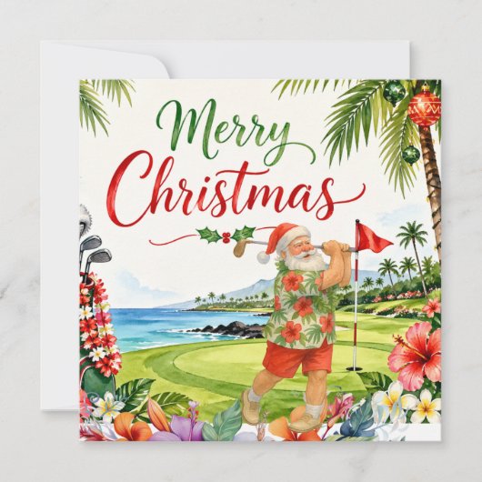 Golf kerstkaart met Kerstman uit Hawaï (Voorkant)
