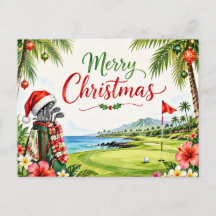 Golf kerstkaart met Kerstman uit Hawaï