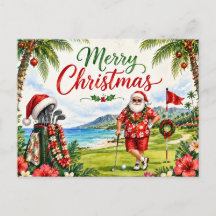 Golf kerstkaart met Kerstman uit Hawaï