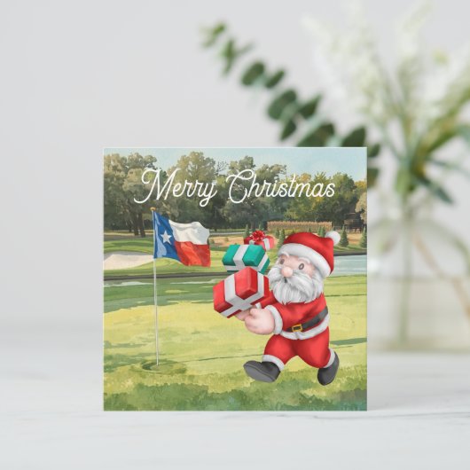 Golf Kerstkaart met Kerstman uit Texas (Staand voorkant)