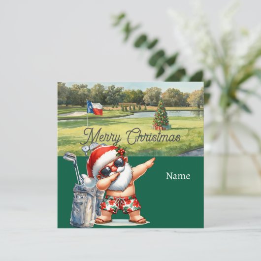 Golf Kerstkaart met Kerstman uit Texas (Staand voorkant)