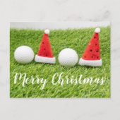 Golf kerstkaart met kerstmuts op groen gras briefkaart (Voorkant)