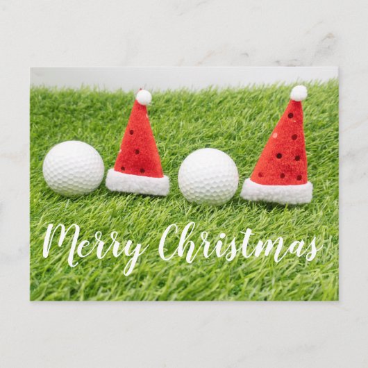 Golf kerstkaart met kerstmuts op groen gras briefkaart (Voorkant)