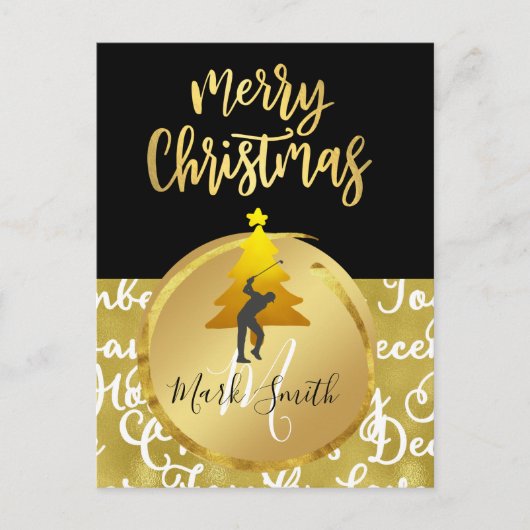 Golf-kerstKaart, thema Black en Gold Briefkaart (Voorkant)