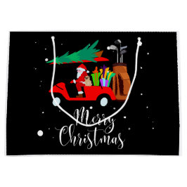 Golf kerstkerstman met golfkarretje groot cadeauzakje