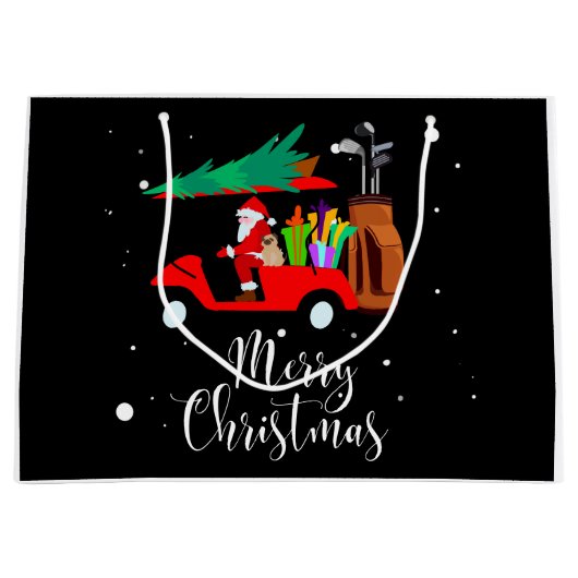 Golf kerstkerstman met golfkarretje groot cadeauzakje (Voorkant)