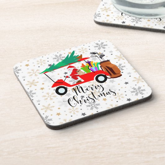 Golf kerstkerstman met golfkartongolfer bier onderzetter (Linkerzijde)