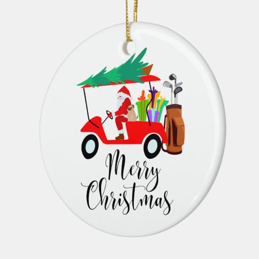 Golf kerstkerstman met golfkartongolfer keramisch ornament (Links)