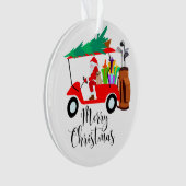 Golf kerstkerstman met golfkartongolfer ornament (voorkant)