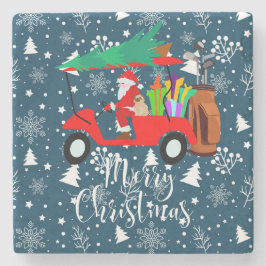 Golf kerstkerstman met golfkartongolfer stenen onderzetter