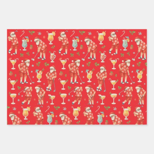 Golf Kerstman Golfen Zomertijd Inpakpapier Vel (Voorkant 3)