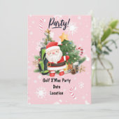 Golf Kerstman golfer op roze achtergrond Kaart (Staand voorkant)