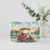 Golf Kerstman in Rode Kar – Grappige Laat Par-Tee Briefkaart (Staand voorkant)