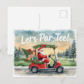 Golf Kerstman in Rode Kar – Grappige Laat Par-Tee Briefkaart (Voorkant / Achterkant)