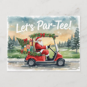 Golf Kerstman in Rode Kar – Grappige Laat Par-Tee Briefkaart