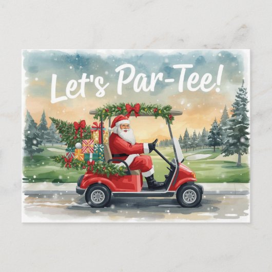Golf Kerstman in Rode Kar – Grappige Laat Par-Tee Briefkaart (Voorkant)