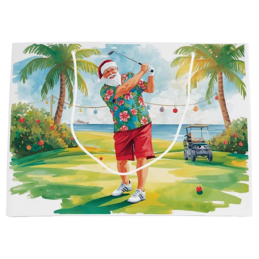 Golf Kerstman is golfen aan het strand Groot Cadeauzakje (Voorkant)