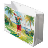 Golf Kerstman is golfen aan het strand Groot Cadeauzakje (Voorkant Gekanteld)