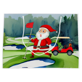 Golf Kerstman met rode kar op groen Groot Cadeauzakje
