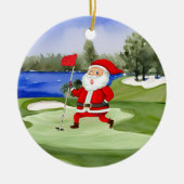 Golf Kerstman Sinterklaas houdt vlag op groen Keramisch Ornament (Voorkant)