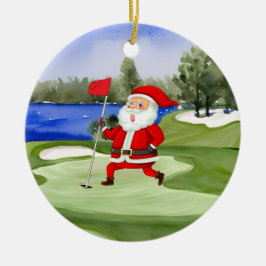 Golf Kerstman Sinterklaas houdt vlag op groen Keramisch Ornament