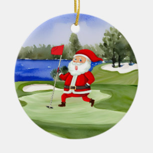 Golf Kerstman Sinterklaas houdt vlag op groen Keramisch Ornament