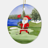 Golf Kerstman Sinterklaas houdt vlag op groen Keramisch Ornament (Links)